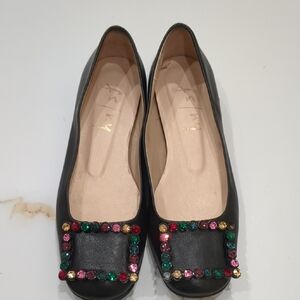 French Sole 36 FS/NY Elegant Black Embellished Flats Worn Only A Couple Of Times
